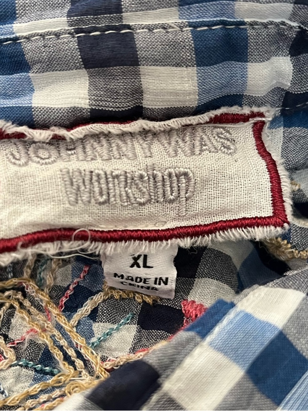 Johnny Was Blue Gingham Embroidered Peasant Tunic - Picture 8 of 12